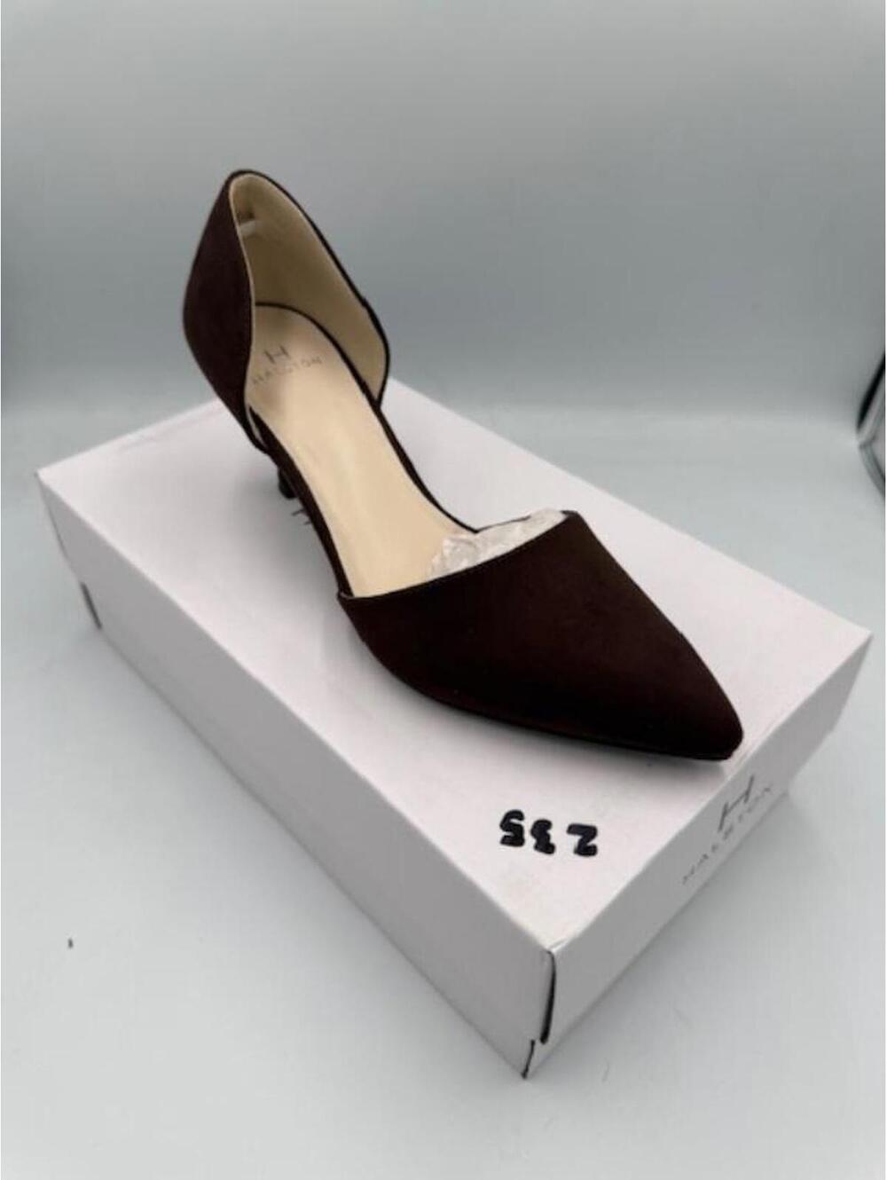 Halston Brown Pointed Toe Kitten Heel Shoes - Size 7